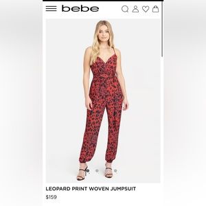 NWT Bebe Sexy Red and Black Leopard Print Strappy Harem Pant Woven Jumpsuit